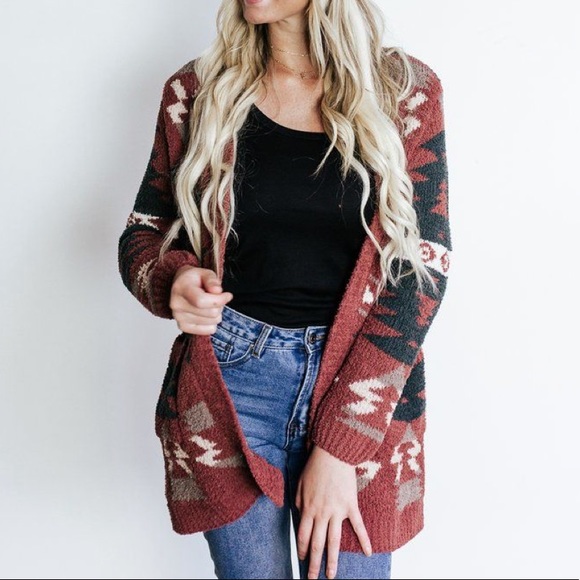 Oversized Last S SOFT New Cozy Aztec Southwest Bohemian Knitted Sweater Cardigan - Picture 9 of 17